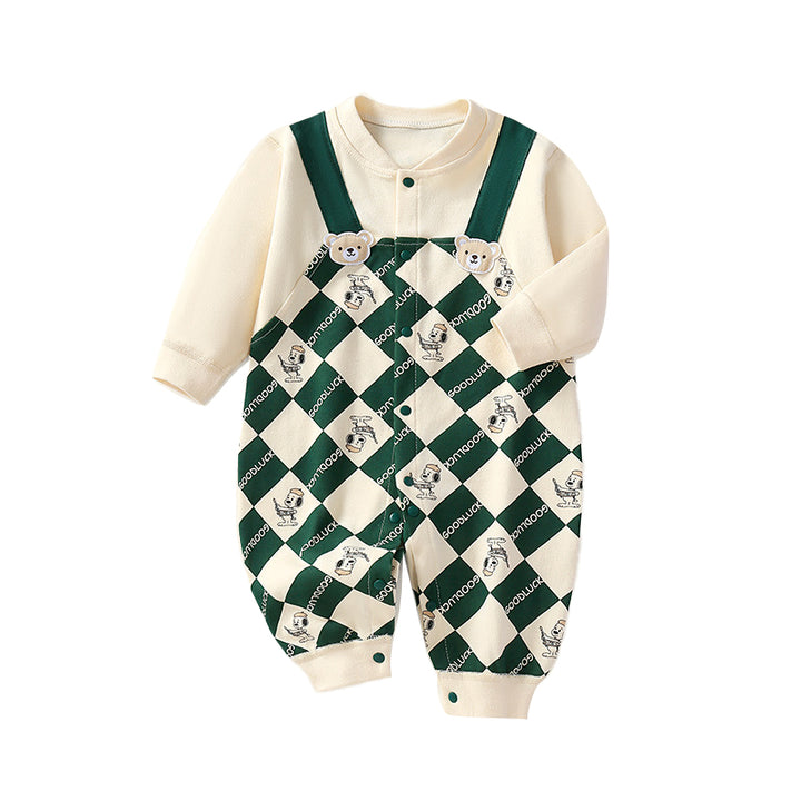 Green Infants Printed Cotton Rompers