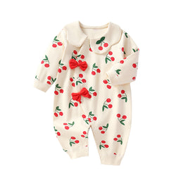 Infants Girls Cream-Coloured Printed Cotton Rompers