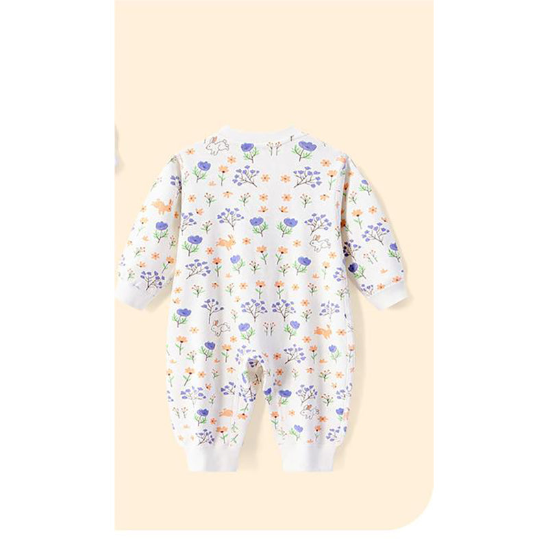 Infants Girls White & Purple Printed Cotton Rompers