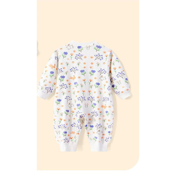Infants Girls White & Purple Printed Cotton Rompers