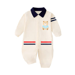 Beige Infant Boys Printed Cotton Rompers