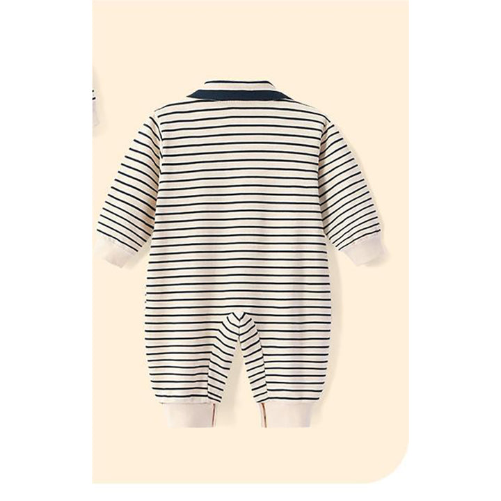 Infants Boys Cream Coloured & Black Striped Pure Cotton Rompers