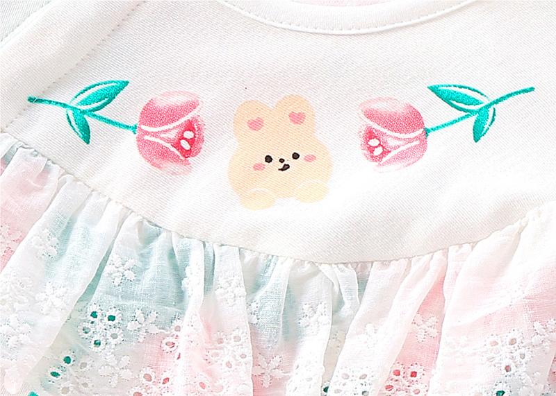 Infants Girls White & Pink Printed Cotton Rompers