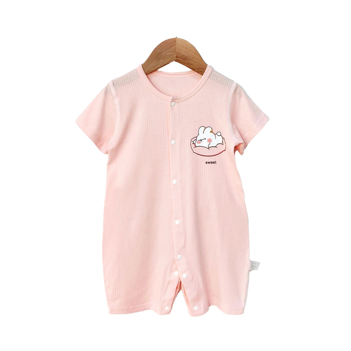 Girls Graphic Printed Round Neck Cotton Rompers