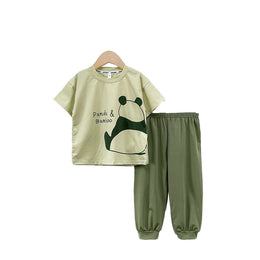 Boys Green & Black Round Neck Printed Top with Pyjamas