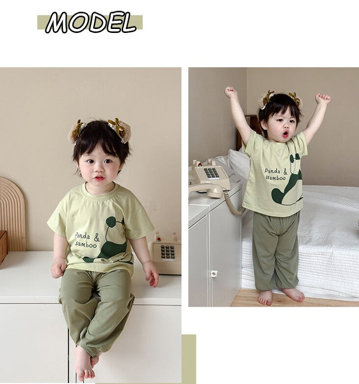 Boys Green & Black Round Neck Printed Top with Pyjamas
