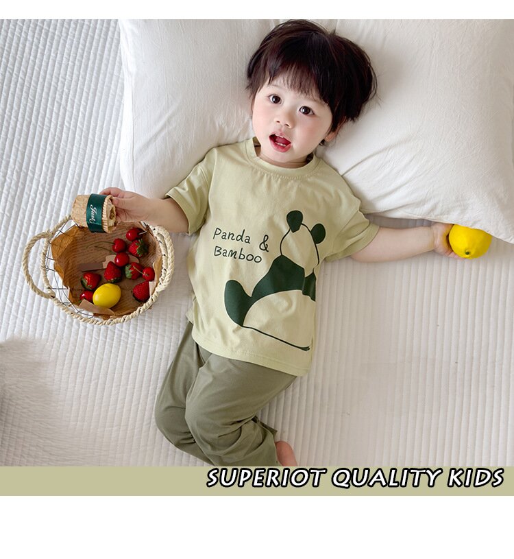 Boys Green & Black Round Neck Printed Top with Pyjamas