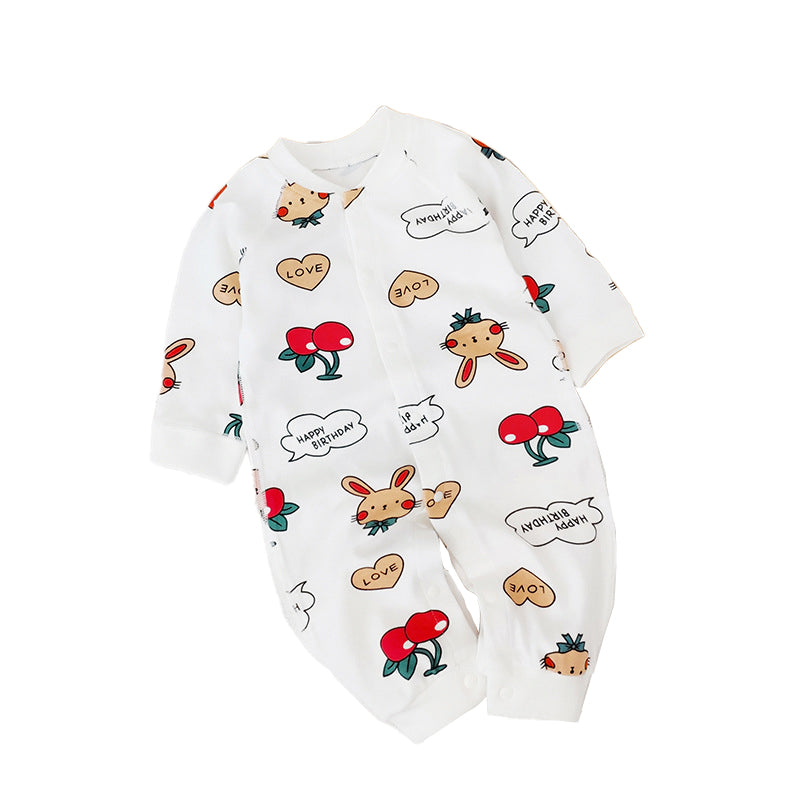Infant Girls White Printed Cotton Rompers