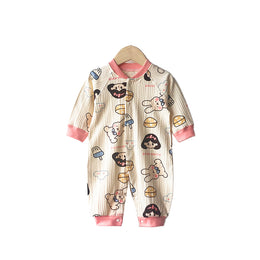 Infant Girls Pink Printed Cotton Rompers