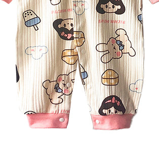 Infant Girls Pink Printed Cotton Rompers