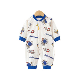 Infant Boys Blue Printed Cotton Rompers