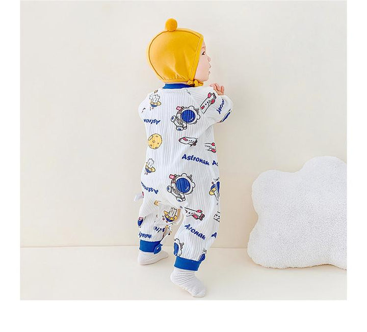 Infant Boys Blue Printed Cotton Rompers