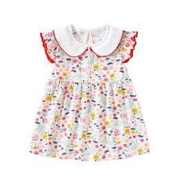 Girls White Peter Pan Collar Flutter Sleeve Cotton Fit & Flare Dress