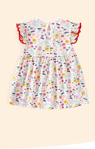Girls White Peter Pan Collar Flutter Sleeve Cotton Fit & Flare Dress