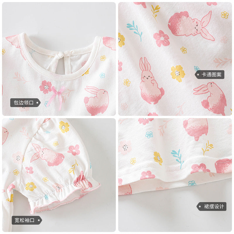 Girls Animal Printed Round Neck Cotton Fit & Flare Dress