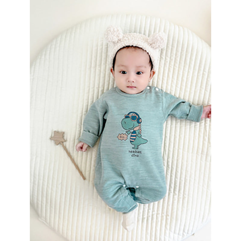 Infant Boys Green Printed Rompers