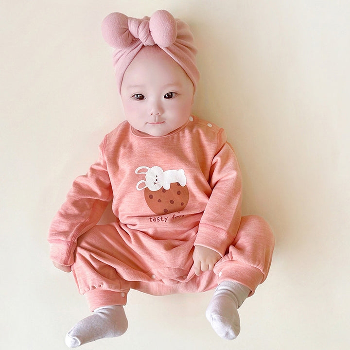 Infants Girls Pink Printed Rompers
