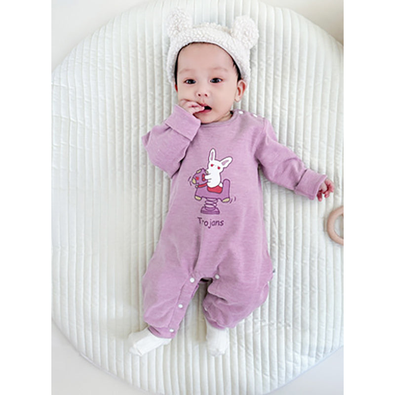 Infant Girls Purple Printed Rompers