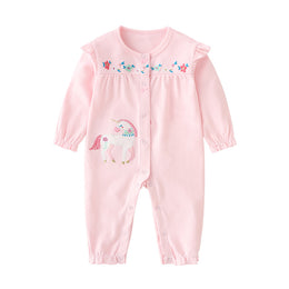 Infant Girls Pink Emboidered Cotton Rompers