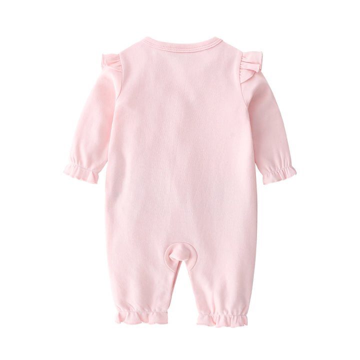 Infant Girls Pink Emboidered Cotton Rompers