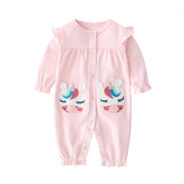 Infant Girls Pink Printed Cotton Rompers