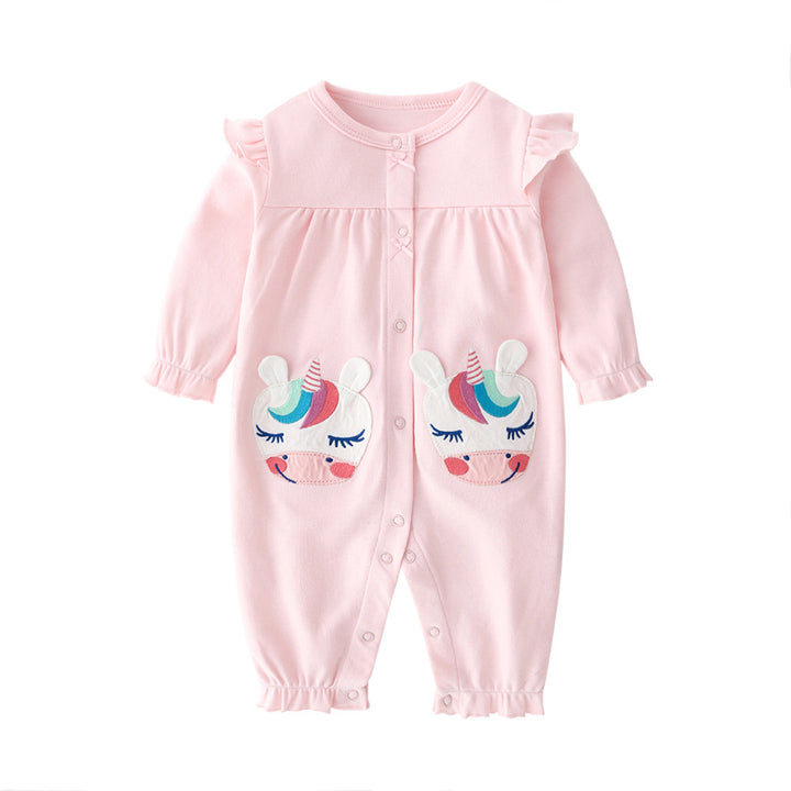 Infant Girls Pink Printed Cotton Rompers