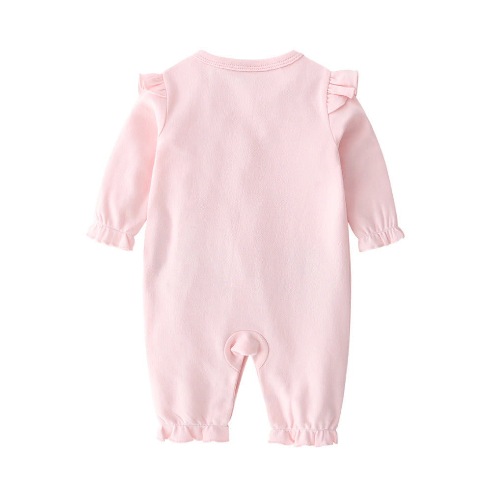Infant Girls Pink Printed Cotton Rompers