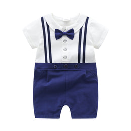 Infant Boys Blue Striped Cotton Romper