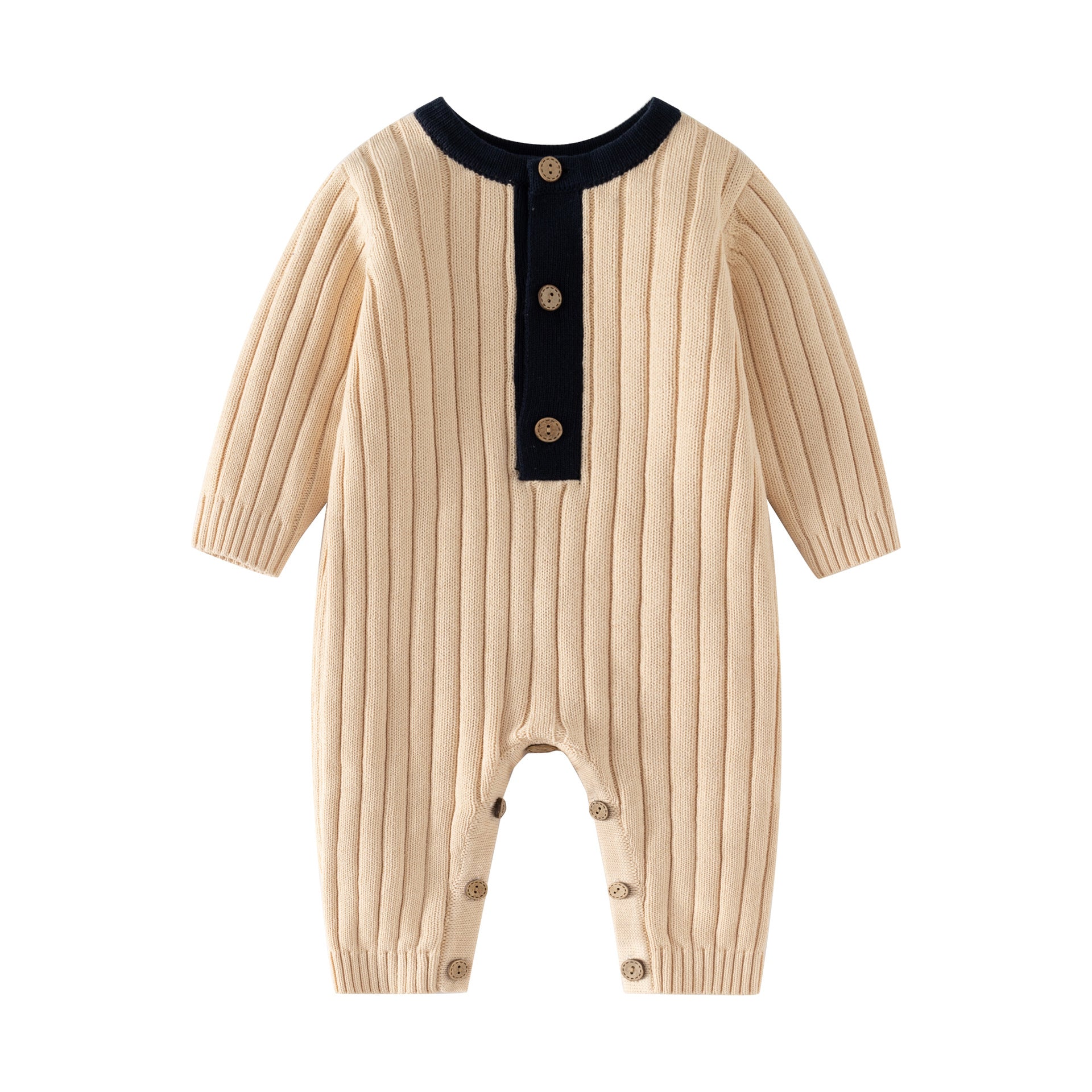 Kids Beige Striped Cotton Rompers