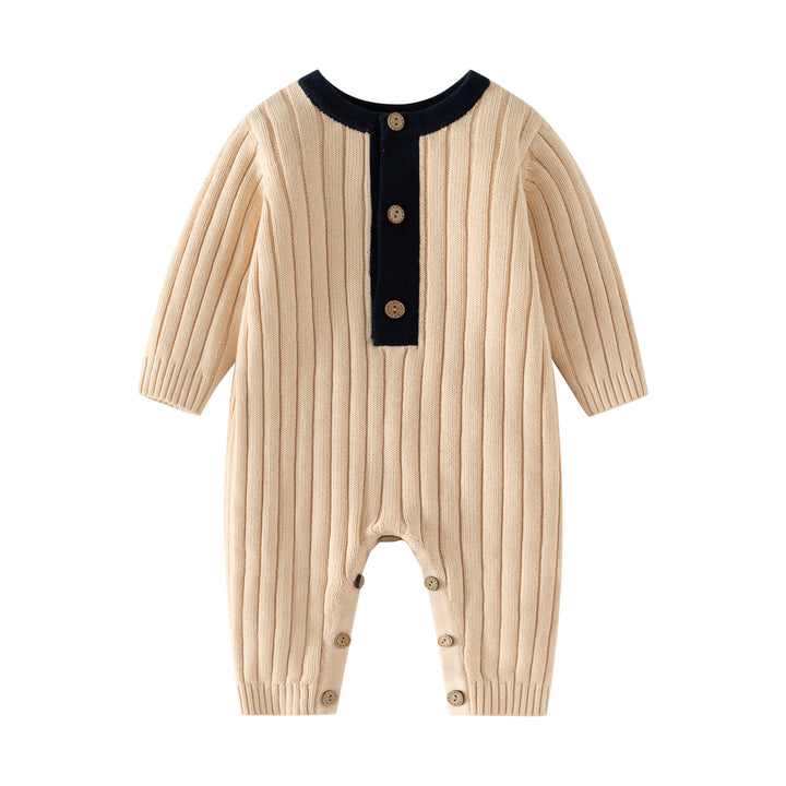 Kids Beige Striped Cotton Rompers