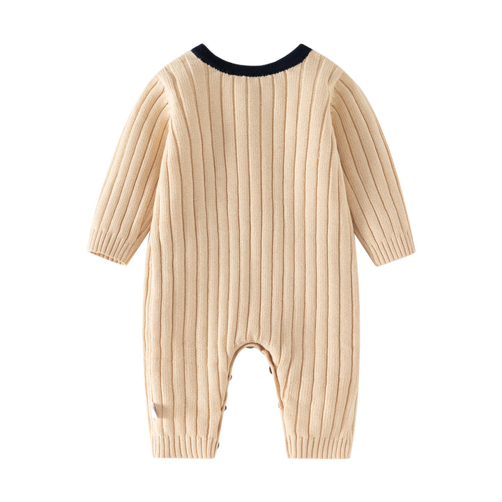 Kids Beige Striped Cotton Rompers
