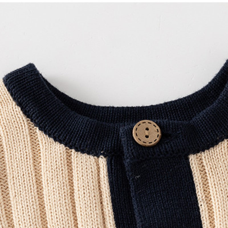 Kids Beige Striped Cotton Rompers