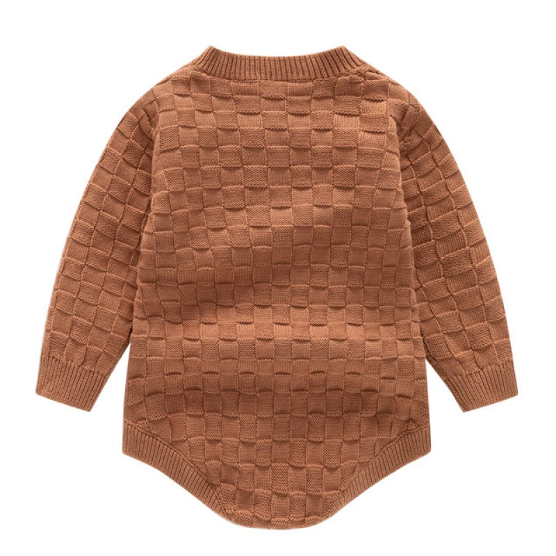 Brown Infant Kids Knitted Cotton Romper With Beanie