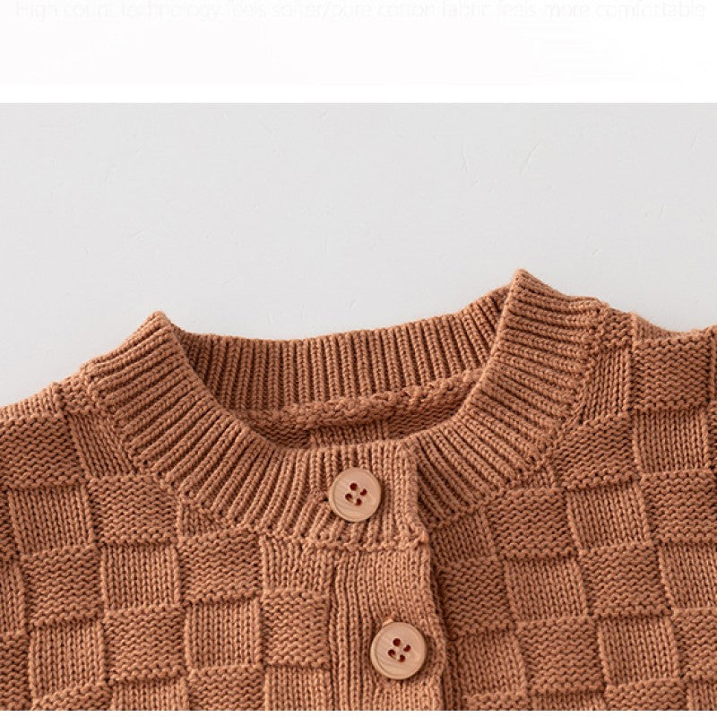 Brown Infant Kids Knitted Cotton Romper With Beanie