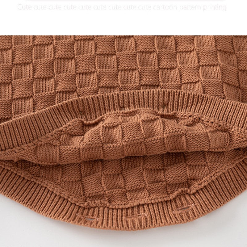 Brown Infant Kids Knitted Cotton Romper With Beanie
