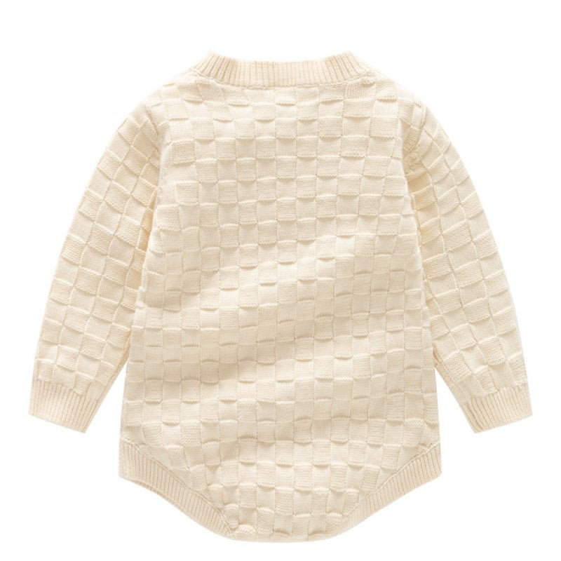 Off White Infant Kids Knitted Cotton Rompers With Beanie