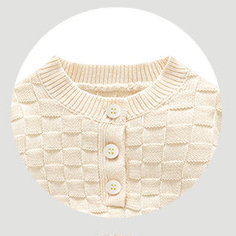 Off White Infant Kids Knitted Cotton Rompers With Beanie