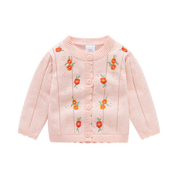 Girls Floral Embroidered Long Sleeves Sweater