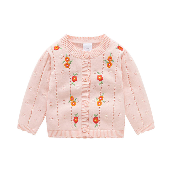Girls Floral Embroidered Long Sleeves Sweater
