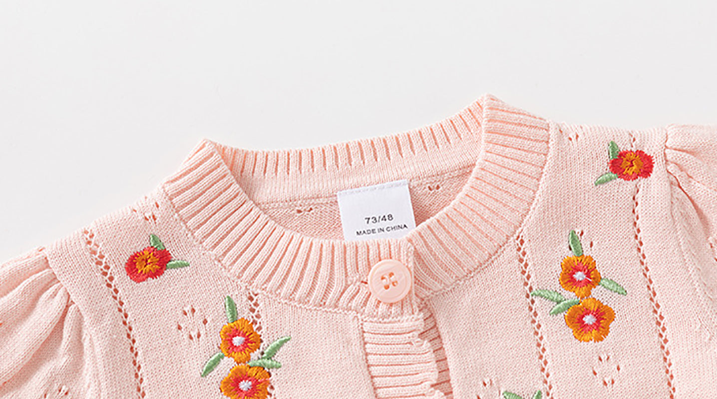 Girls Floral Embroidered Long Sleeves Sweater