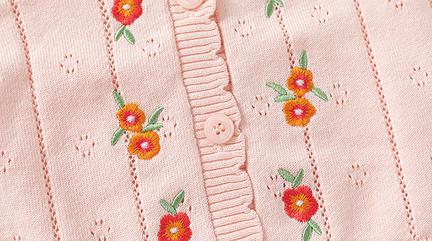 Girls Floral Embroidered Long Sleeves Sweater
