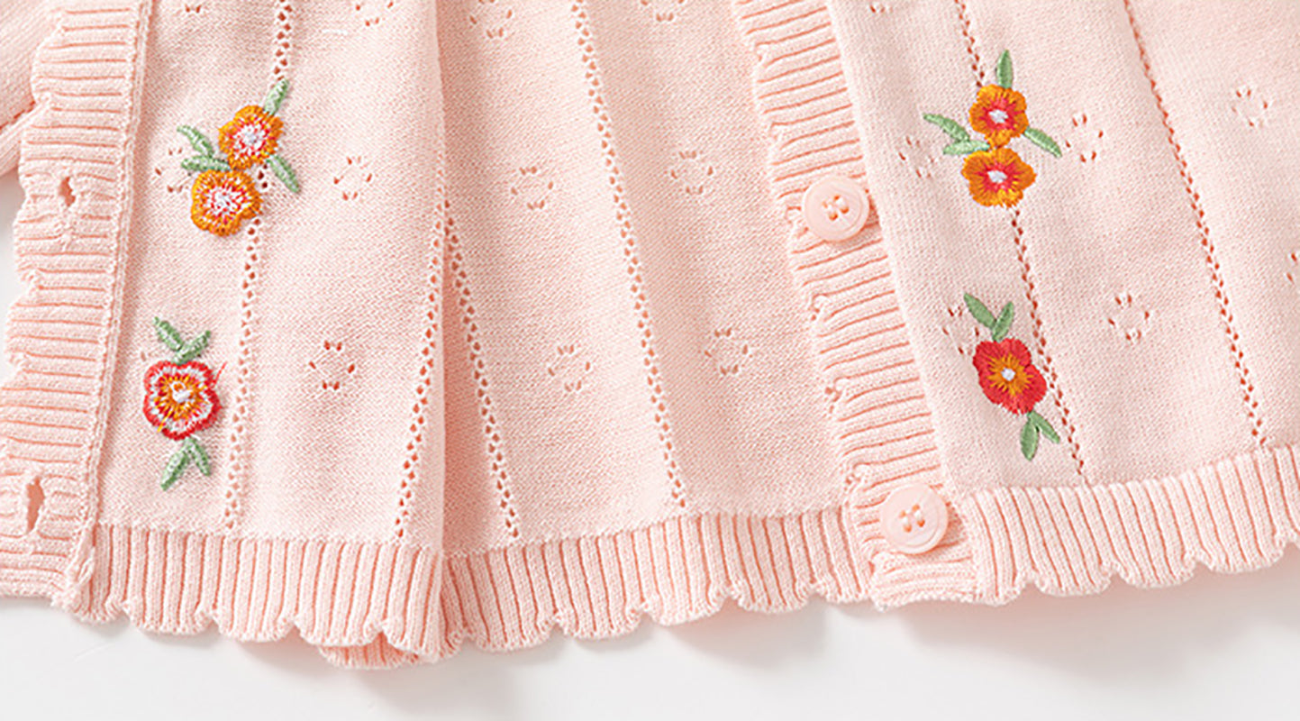 Girls Floral Embroidered Long Sleeves Sweater