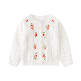 Girls Floral Embroidered Front-Open Sweaters