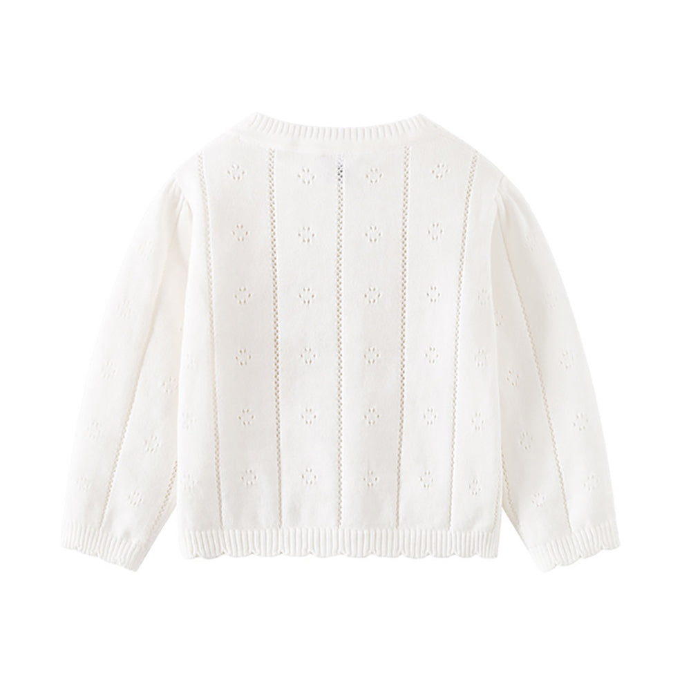 Girls Floral Embroidered Front-Open Sweaters