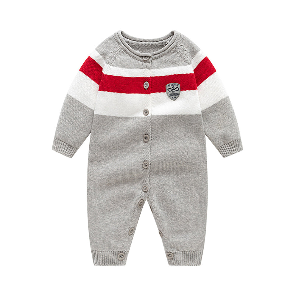 Infant Boys Printed Cotton Round Neck Full Sleeves Rompers