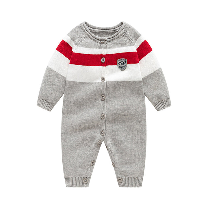 Infant Boys Printed Cotton Round Neck Full Sleeves Rompers
