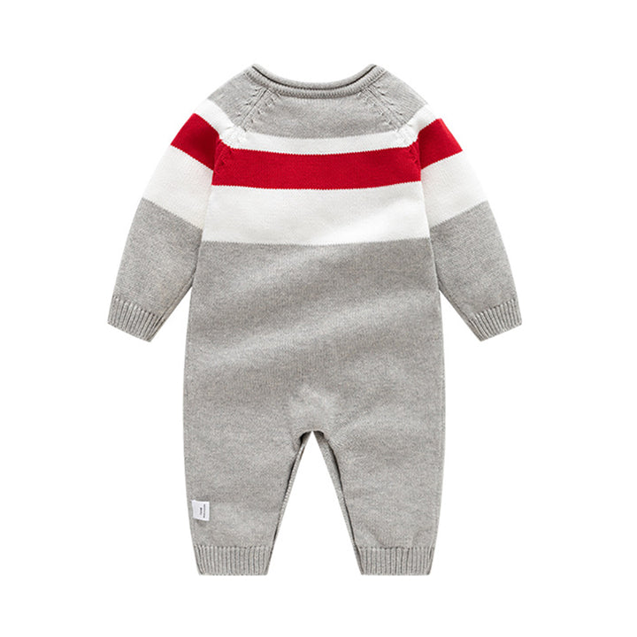 Infant Boys Printed Cotton Round Neck Full Sleeves Rompers