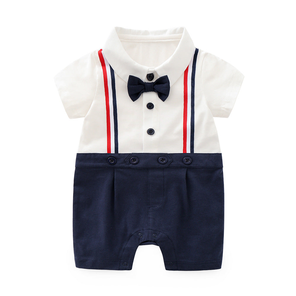 Navy Blue Infants Boys Cotton Rompers With Aattached Bow