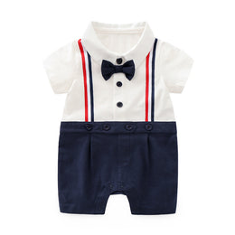 Navy Blue Infants Boys Cotton Rompers With Aattached Bow