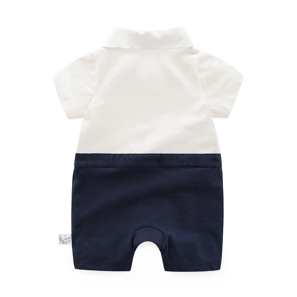 Navy Blue Infants Boys Cotton Rompers With Aattached Bow